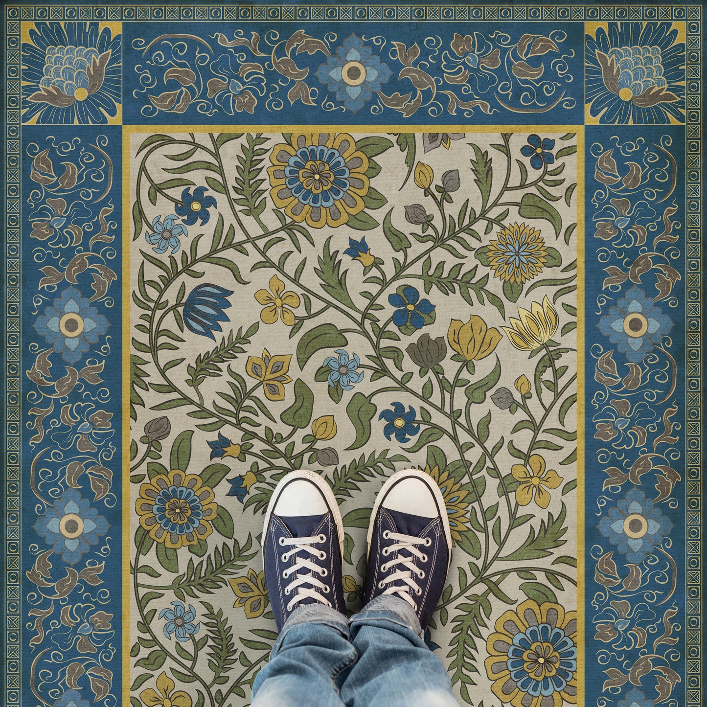 Vintage Vinyl Rug - Indian Quilt - Cochin