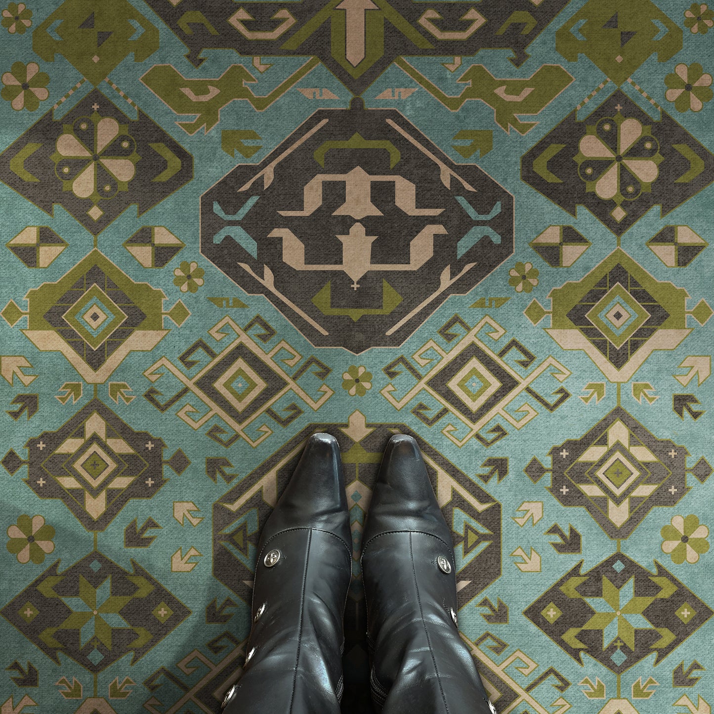 Vintage Vinyl Rug - Traditional - Stone Blue