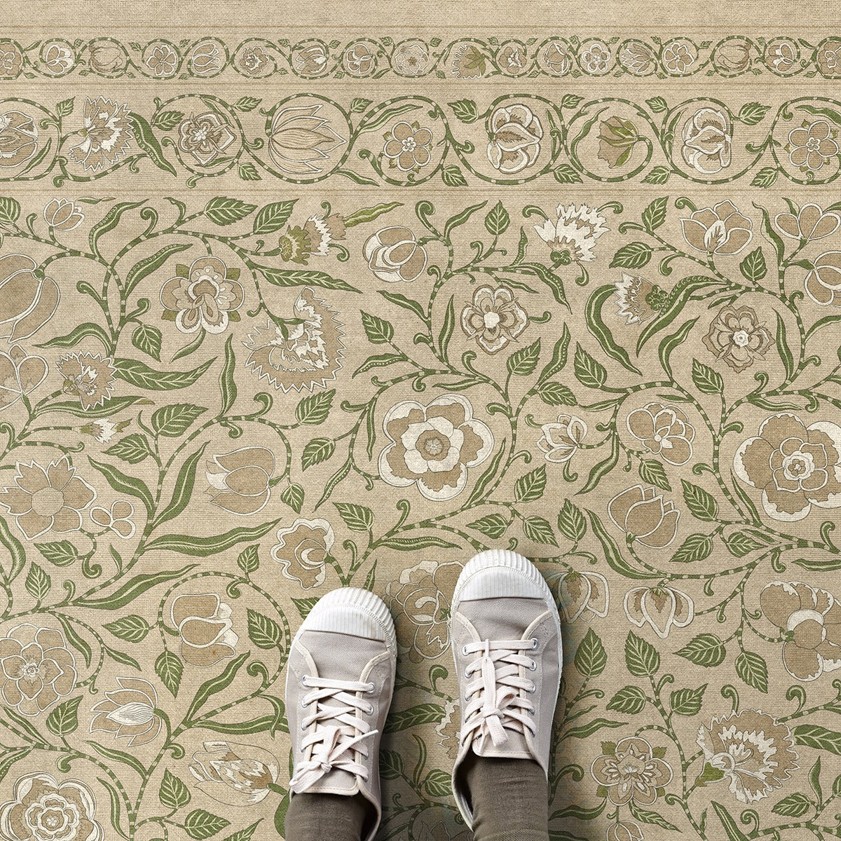 Vintage Vinyl Rug - Antique Floral - A Chilly Peace