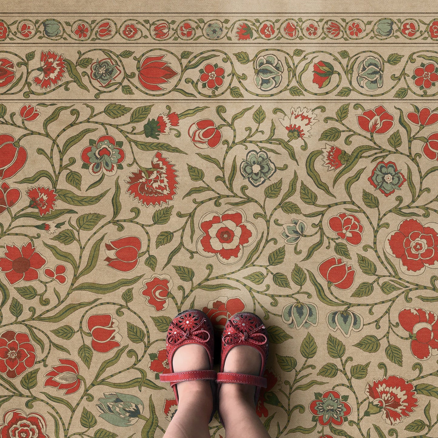 Vintage Vinyl Rug - Antique Floral - May We Live Together