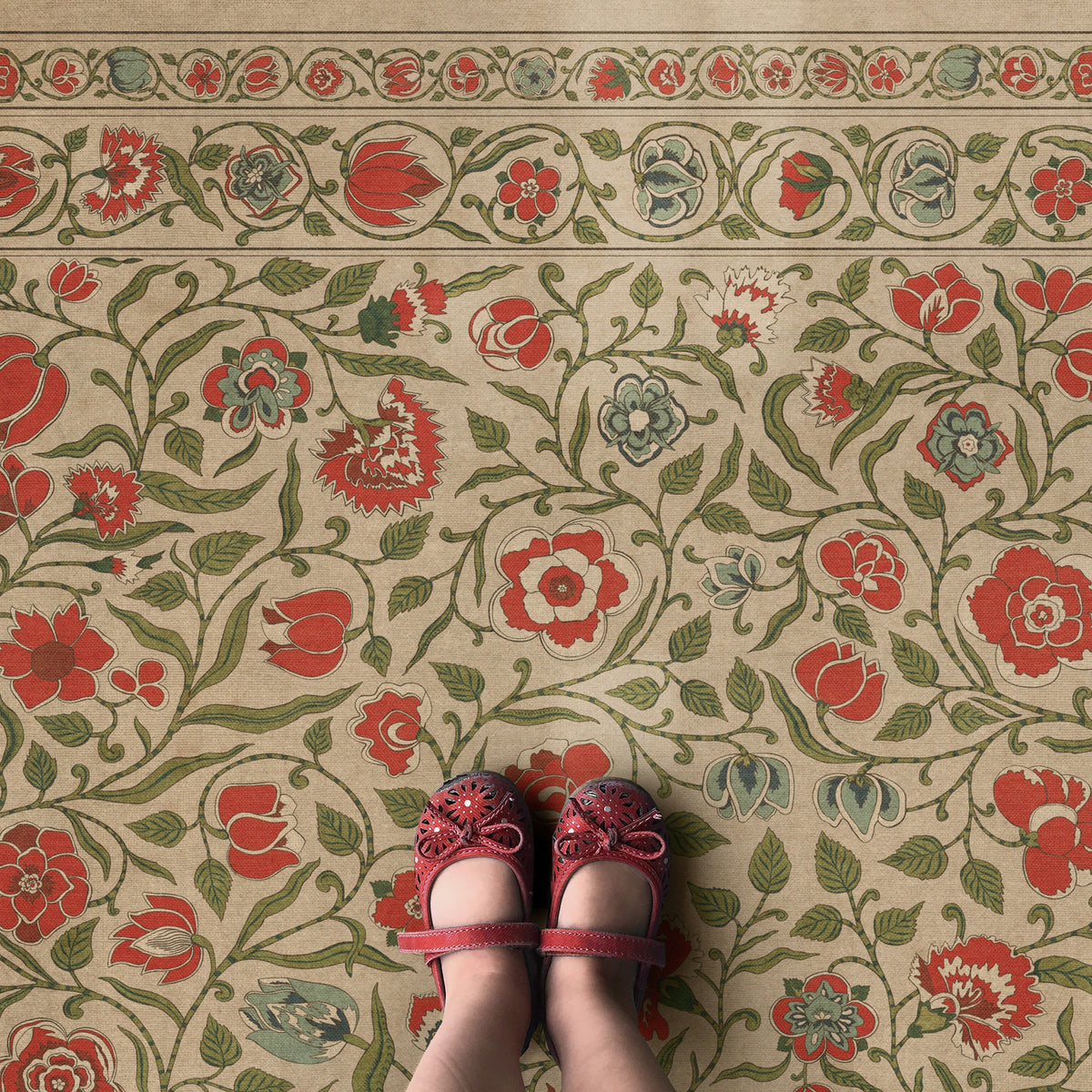 Vintage Vinyl Rug - Antique Floral - May We Live Together