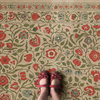 Vintage Vinyl Rug - Antique Floral - May We Live Together