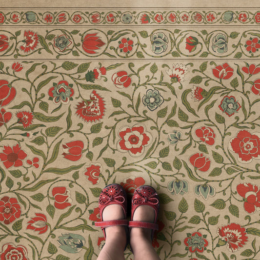 Vintage Vinyl Rug - Antique Floral - May We Live Together