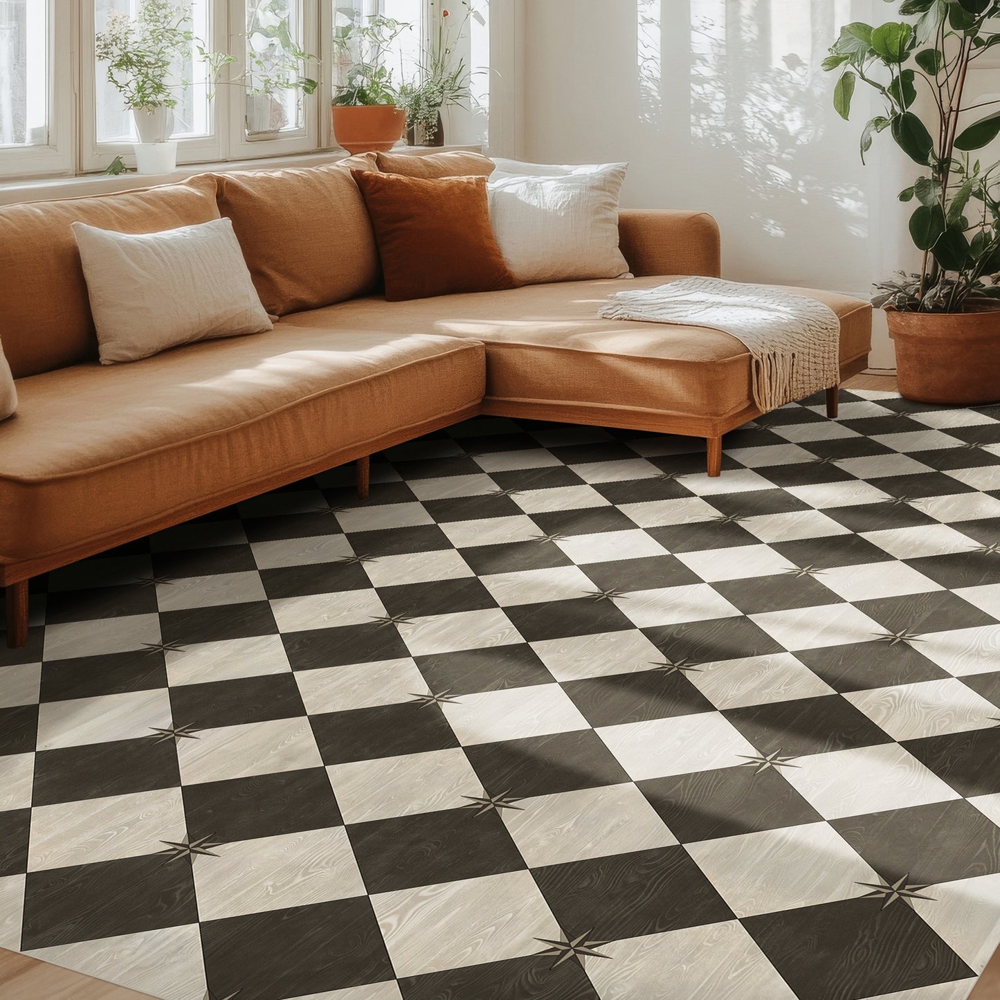 Vintage Vinyl Rug - Compass Diamond - Garden Allée