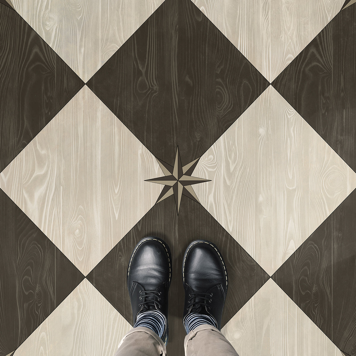 Vintage Vinyl Rug - Compass Diamond - Garden Allée