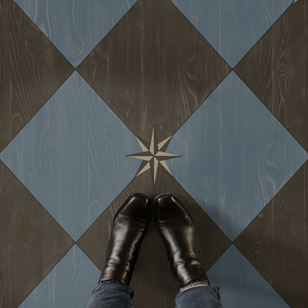 Vintage Vinyl Rug - Compass Diamond - Garden Soirée