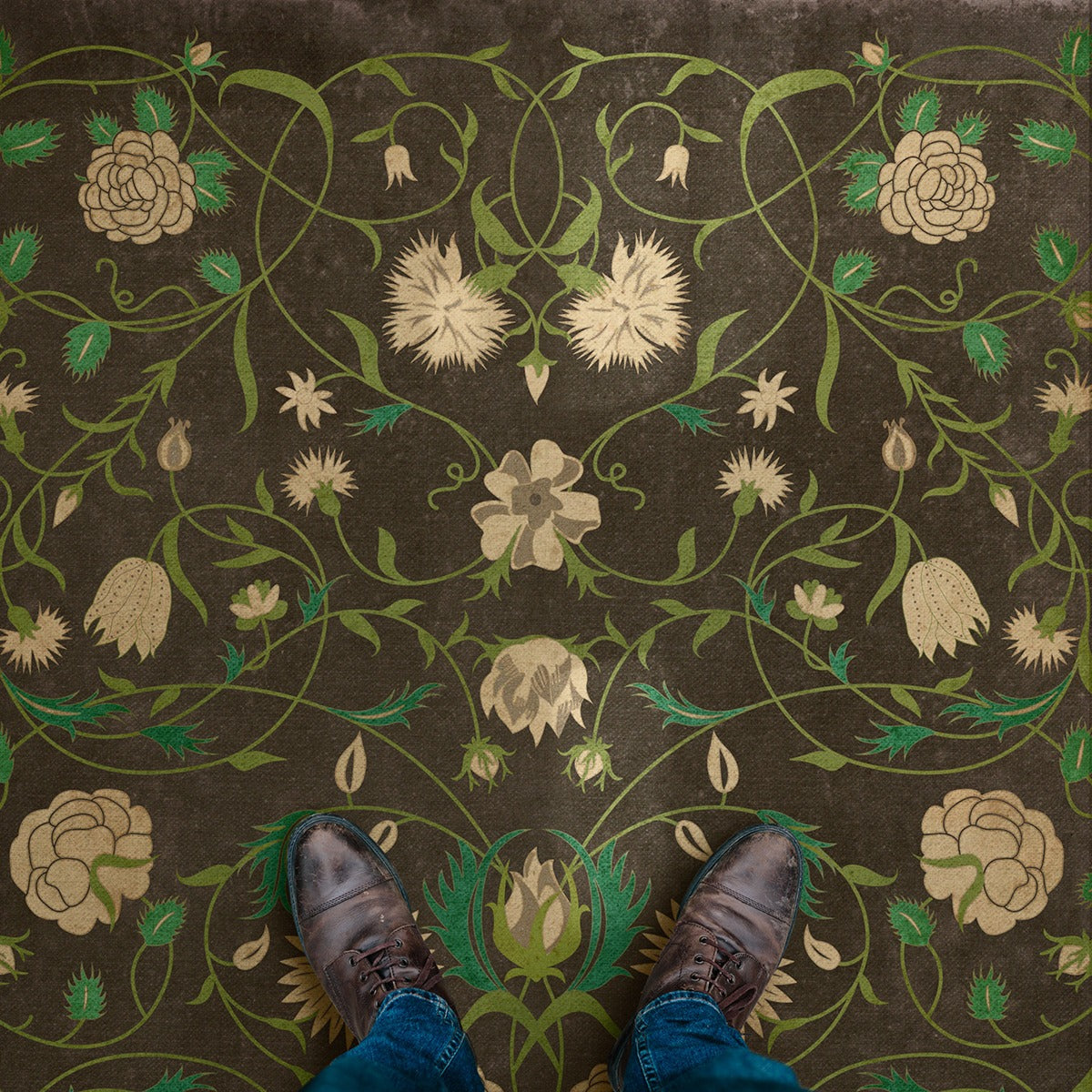 Vintage Vinyl Rug - Floral - Emma
