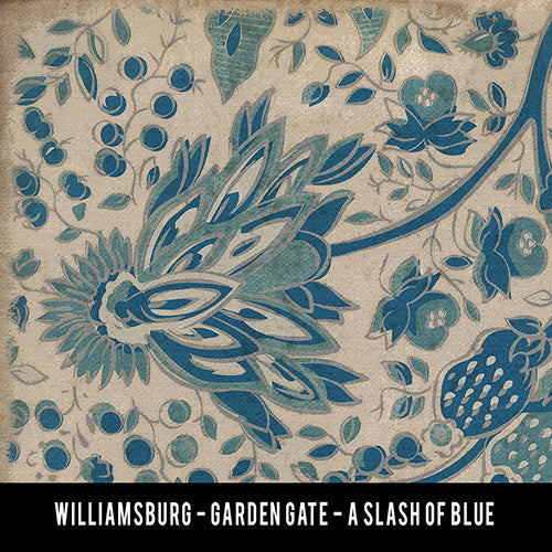 Vintage Vinyl Rug - Garden Gate - A slash of Blue