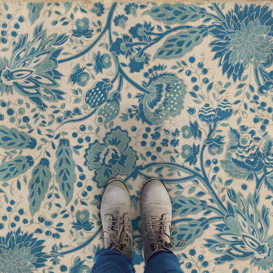 Vintage Vinyl Rug - Garden Gate - A slash of Blue