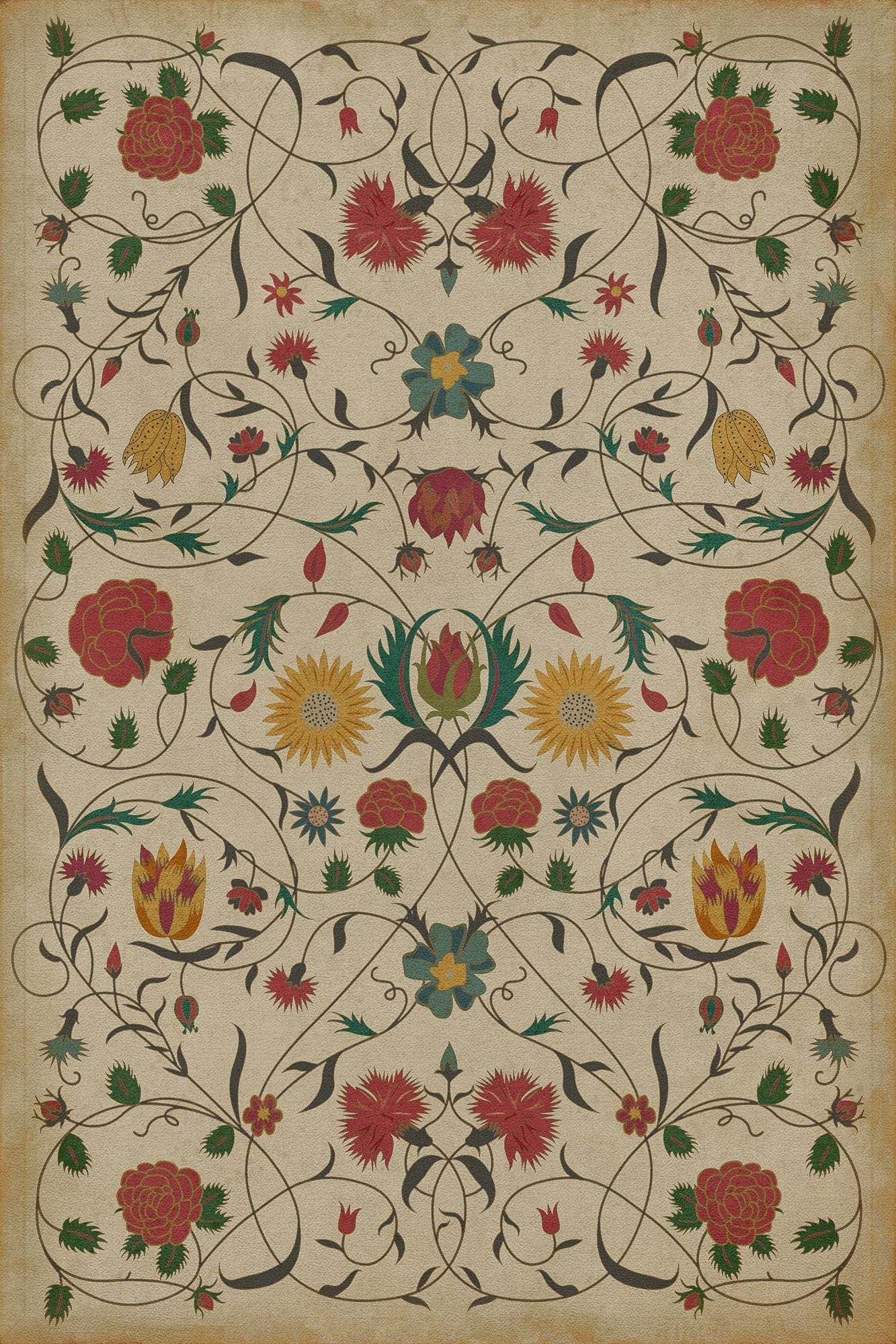colonial red floral vinyl rug
