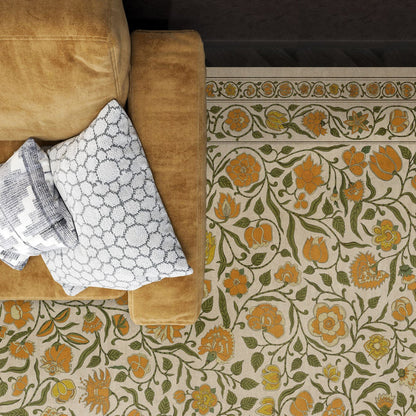 Vintage Vinyl Rug - Antique Floral - A Lane of Yellow