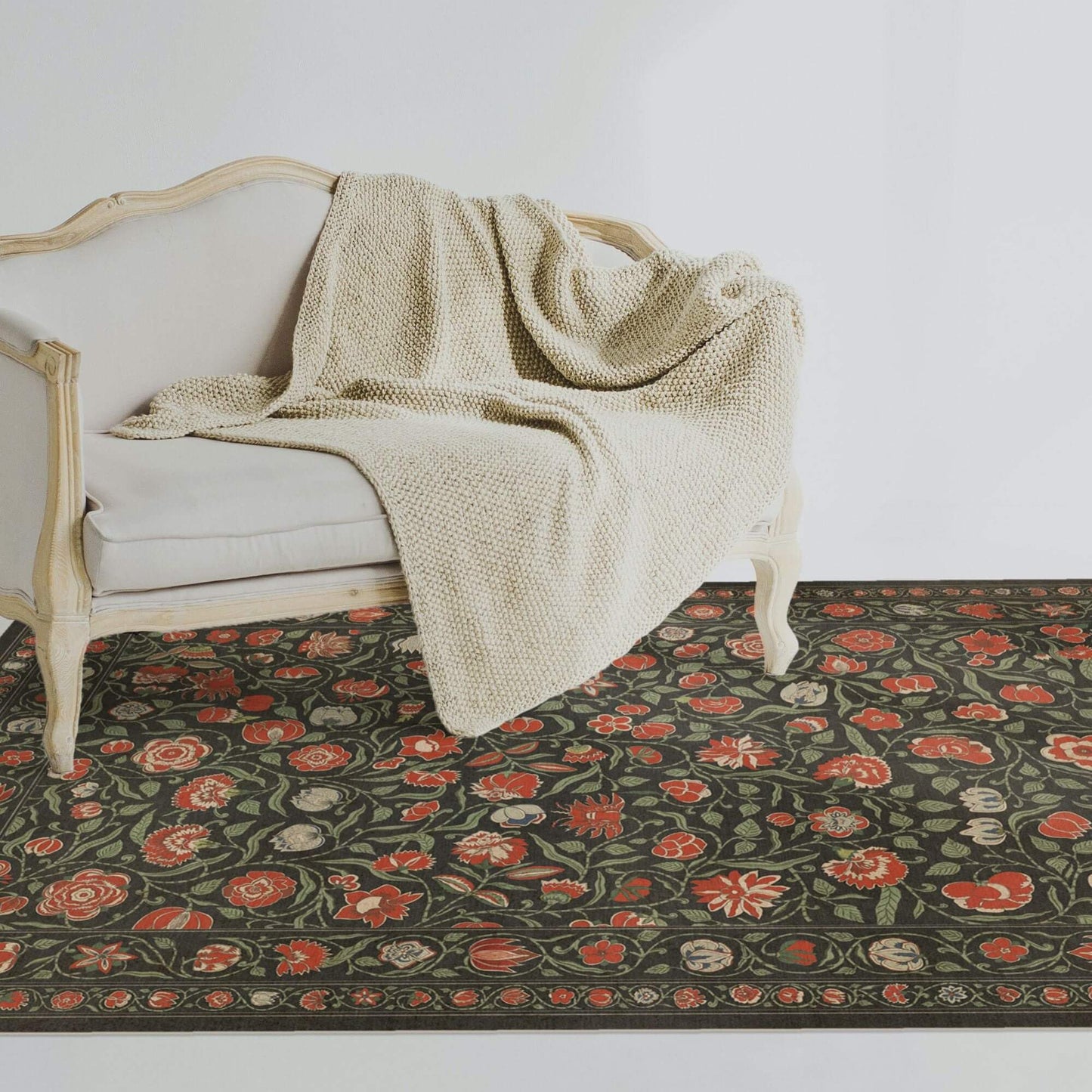 Vintage Vinyl Rug - Antique Floral - Where You Go I Will Go