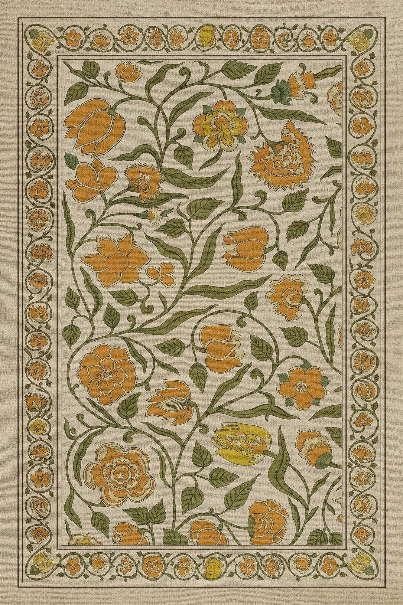 Vintage Vinyl Rug - Antique Floral - A Lane of Yellow