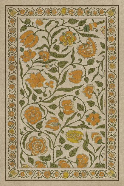 Vintage Vinyl Rug - Antique Floral - A Lane of Yellow