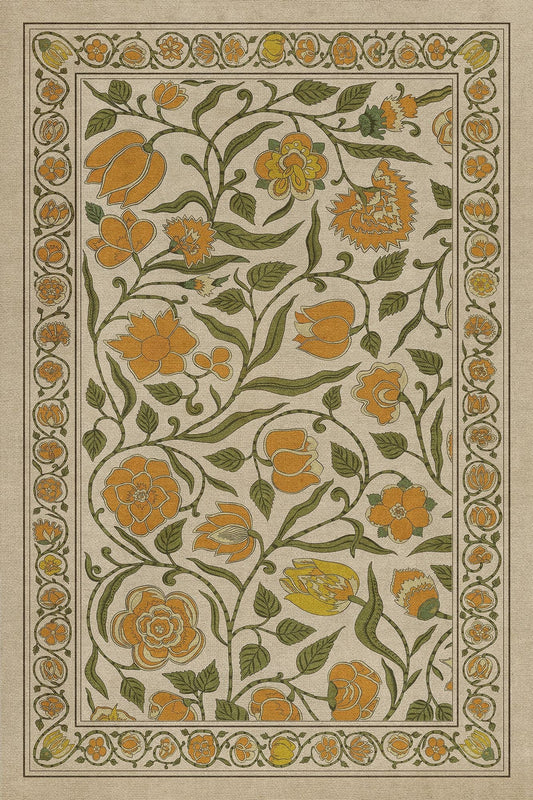 Vintage Vinyl Rug - Antique Floral - A Lane of Yellow
