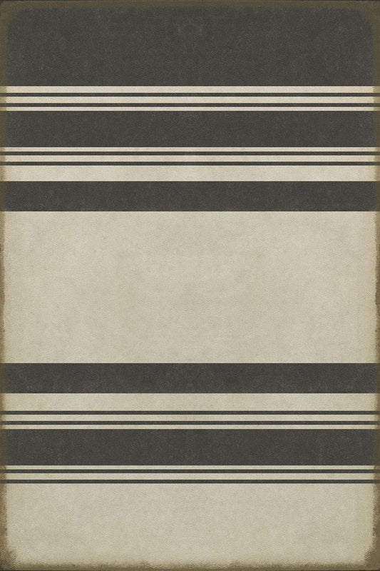 Vintage Vinyl Rug - Pattern 50 - Organic Stripes Black and White
