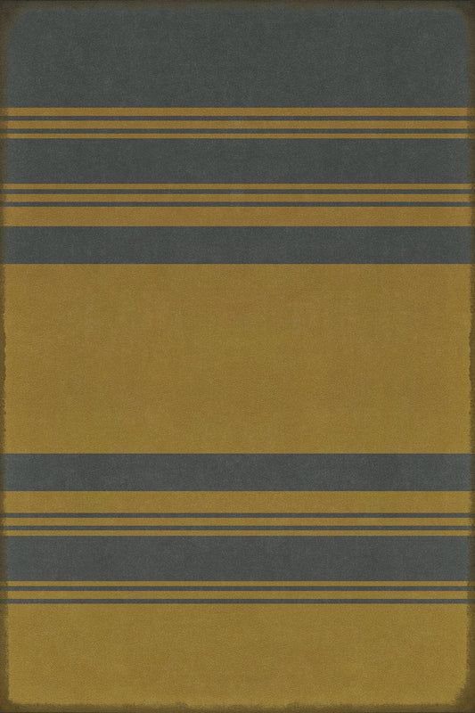 Vintage Vinyl Rug - Pattern 50 - Organic Stripes Blue and Yellow